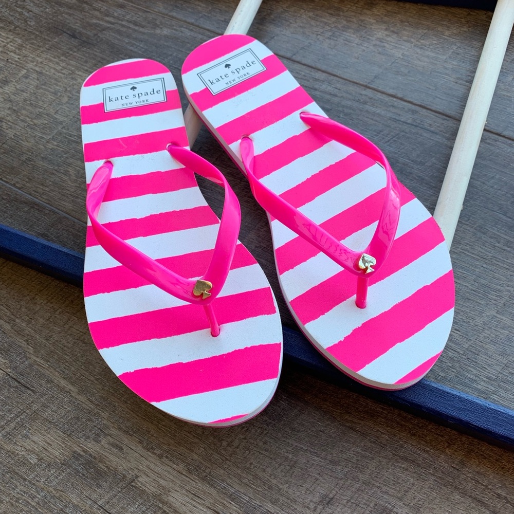 NWOT Kate Spade Bright Pink Striped Sandals - Picture 2 of 8